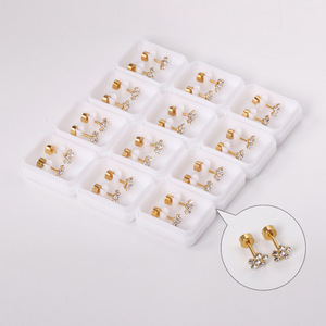 ต่างหูรูปดอกไม้ สแตนเลสสตีล ประดับคริสตัลหลากสี สำหรับผู้หญิงผู้ชาย - Product Image 2