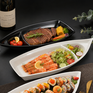 Assiette de service unique <span class=keywords><strong>en</strong></span> mélamine <span class=keywords><strong>en</strong></span> forme de <span class=keywords><strong>bateau</strong></span>, multi-compartiments, avec logo personnalisé <span class=keywords><strong>pour</strong></span> la restauration, les restaurants et la <span class=keywords><strong>vaisselle</strong></span> d'hôtel - Product Image 2