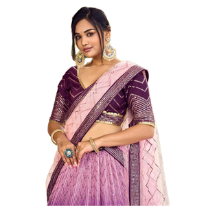 ชุดราตรีแบบดั้งเดิมของ Chinon ชุดเดรสสีม่วงประดับเลื่อมด้วย lehenga choli กับ dupatta - Product Image 1