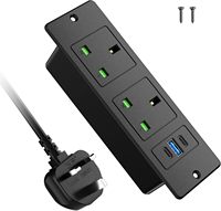 Enchufe de Extensión Empotrable de Escritorio Industrial con Enchufe del Reino Unido, 2 Tomas de Corriente, PD 20W, USB-A y 2 Puertos Tipo-C para Uso en Hogar/Oficina/Hospital