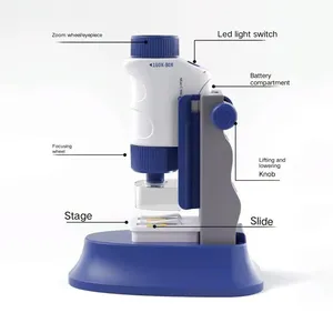 새로운 어린이 휴대용 현미경 장난감 수직 광학 HD 이미징 야외 과학 실험