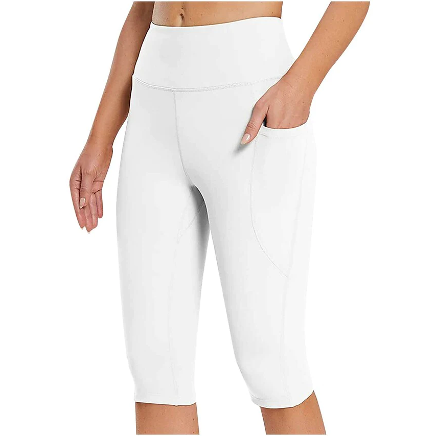 Women's Yoga Pants Side Pockets Butt Lift High Waist Yoga Fitness Gym Workout Capri Leggings