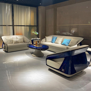 Ensemble de canapés 1-2-3 places en cuir véritable de luxe moderne, inspiré de l'industrie automobile, bleu roi brillant, solution de mobilier tout-en-un - Product Image 5