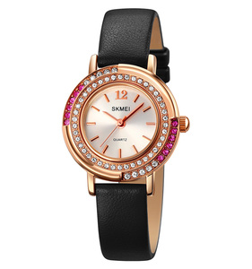 Montre vintage pour femmes SKMEI 1855, ronde, en cuir véritable, avec logo personnalisé, montres de luxe pour femmes, quartz, marque propre - Product Image 2