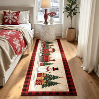 Tapis de Noël imprimé sur mesure, antidérapant, rouge et vert, décoration hivernale, lavable, long tapis de couloir