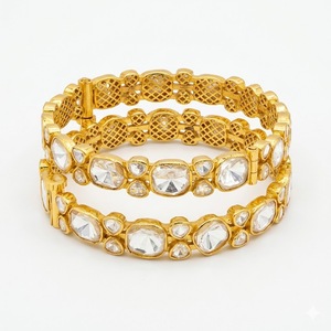 925 Silver Monzo Kundan Bracelet Polki Stone Antique Designer <b>Kada</b> Cushion Cut Rhinestone Ethnic Wedding Jewelry for Women - Product Image 4
