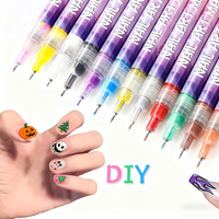 Stylo à ongles acrylique japonais 0,5 mm, 12 pièces, usage quotidien, pour peinture d'ongles DIY Halloween, effaçable, séchage rapide, stylo crochet, cadeau de Noël