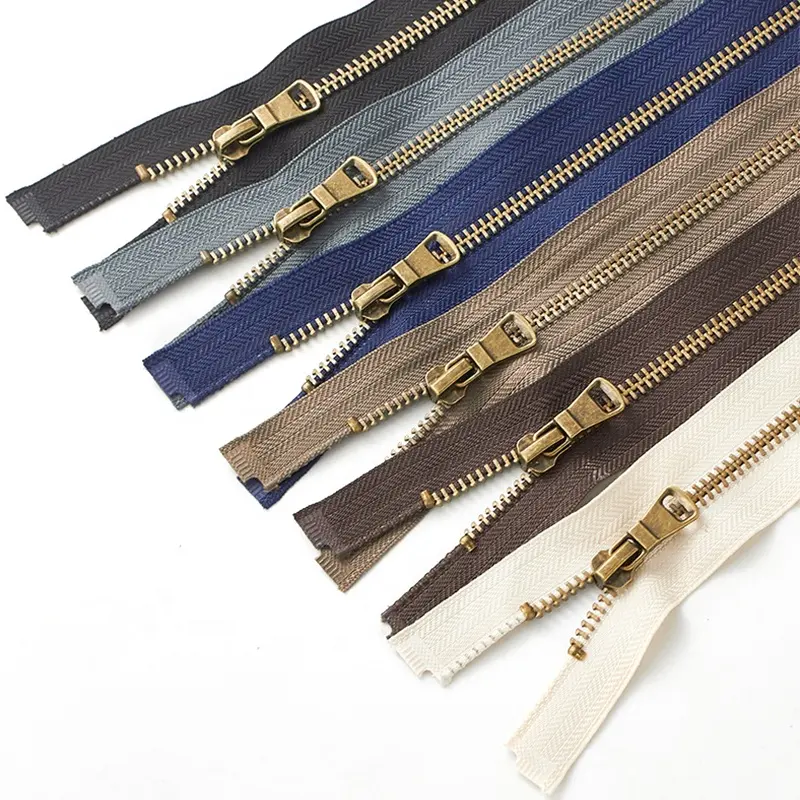 Wholesale Custom High Quality Long Chain Black Zip Pants Jeans Gold Zipper Slider Tape Close-end Metal Zipper for bags