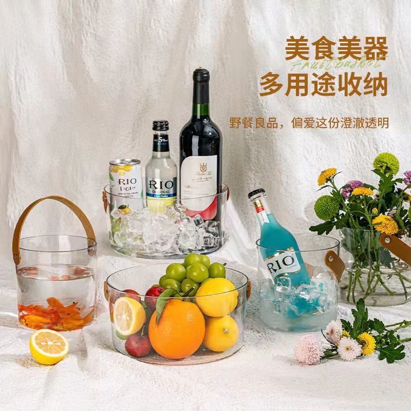 Borosilicate Ice bucket portable fruit basket field water storage bucket living room glass vase ice cube
