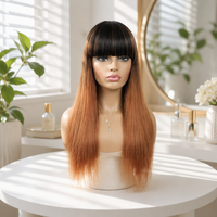Perruque en cheveux humains brésiliens Remy longs et raides, avec frange latérale, densité 200%, modèle RGH-8523, vente en gros d'usine