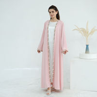 Vêtements islamiques personnalisés pour femmes, robe cardigan abaya, ensemble 2 pièces, abaya en Nida, broderie florale d'été, robe musulmane pour femmes avec hijab