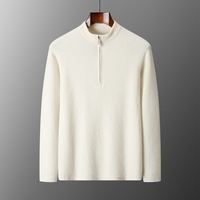 Pull en laine pure à col montant mi-zippé pour homme, tricot décontracté à manches longues, personnalisable, support OEM et ODM