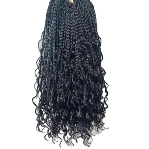 Caixa de crochê de deusa boho hippie, trança de cabelo de crochê com ombre encaracolado, caixa boêmia sintética pré-loop