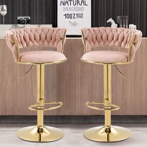 <strong>Breakfast</strong> <strong>Bar</strong> <strong>Chairs</strong> Velvet Rattan Simple Nordic Swivel High <strong>Bar</strong> <strong>Chair</strong> <strong>With</strong> <strong>Back</strong> - Product Image 3