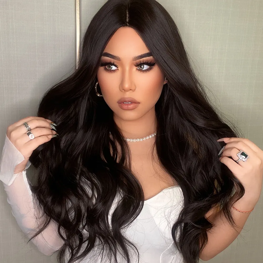 Hot Sale Cheap Wholesale Black Wigs Long Wave synthetic Hair Wigs for Women