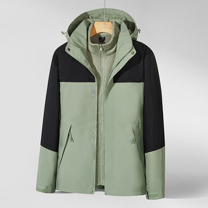 Windbreaker <b>Jacket</b> With Inner Liner Color Block Hooded Winter Workwear Spruce Green - Product Image 2