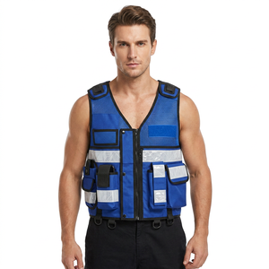 Veste tactique en polyester bleu haute visibilité avec bandes réfléchissantes et plusieurs poches pour hommes, été - Product Image 1