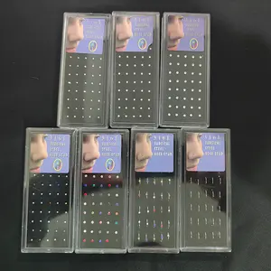 जेडएफ 60pcs बॉक्स 316L सर्जिकल इस्पात क्रिस्टल नाक के छल्ले स्टड भेदी आभूषण स्टड अंगूठी नाक छेदना घेरा नाक की अंगूठी भेदी - Product Image 1