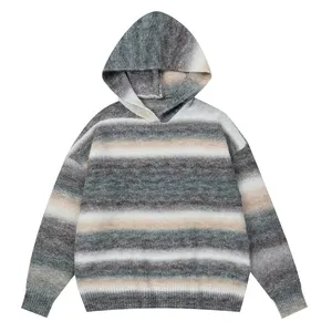 OEM Custom Gradient Striped Hooded Sweater Men's Loose Casual Fashion High Street Long Sleeve Oversized Pullover Hoodie