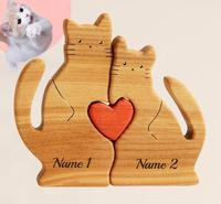 Holz katze Mutter Vater und Kind Familie Puzzle 4 in 1 Satz Ornament Dekoration Muttertag Geschenk