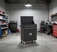 Chariot d'atelier CYD en fer, 2 tiroirs coulissants, portes doubles, panneau grillagé, poignée, roues, capacité de charge 40 kg, verrouillable, pour garage et atelier