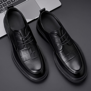 Spring Premium Men's Shoes <b>Top</b>-Grain Leather Business Loafers Commuter Shoes Genuine Leather Thick-Soled Casual Lace-Up Loafers - Product Image 5