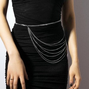 โซ่คาดเอวหลายชั้นประดับพู่โลหะสำหรับผู้หญิง แฟชั่นงานปาร์ตี้ โซ่ประดับร่างกาย โลหะผสมสังกะสี สไตล์ฮิปฮอป สีทองขาว - Product Image 2