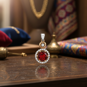 Ottoman Authentic Design Round Shape <b>Garnet</b> CZ Stone Silver Pendant Wholesale Turkish Handmade Grandbazaar Jewellery - Product Image 3