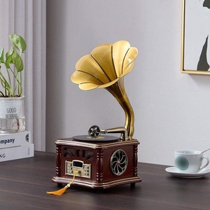 Tocadiscos de vinilo de aspecto antiguo en oferta, con 3 velocidades, control remoto, radio FM y Bluetooth, gabinete de madera, para decoración de oficina. - Product Image 4