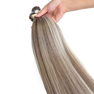 Extensions de cheveux humains vierges vietnamiens à pointe plate, cheveux raides, super double drawn, double trame, couleur piano décolorée, mini - Product Image 1