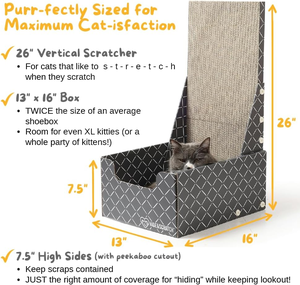 <b>Cardboard</b> <b>Cat</b> <b>Scratcher</b> Box & Bed - Dark Grey Diamond (Vertical L-Shaped) | Double-Sided Corrugated Pad for Indoor <b>Cats</b> - Product Image 3