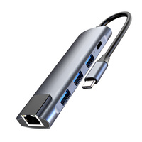 Gratis LOGO khusus Tipe C ke 1000M Kartu Lan dan 5Gbps USB 3.0 PD 100W dengan USB C ke 5 in 1 stasiun Dok adaptor dalam stok