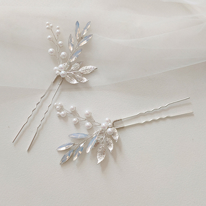 Nuevas horquillas hechas a mano para fiestas, bodas, accesorios para el cabello con perlas inidiscentes de ópalo de hoja de aleación para <span class=keywords><strong>tocado</strong></span> de <span class=keywords><strong>novia</strong></span> - Product Image 2