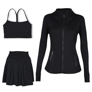 Wholesale 3pcs Yoga Set S-3XL Stand up Collar Zip-up <b>Jacket</b> for <b>Women</b> Sports Bra Tennis Skirt Gym Workout Jogger Sportswear Set - Product Image 3