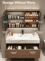 Nouveau style : Meuble-lavabo de salle de bain avec vasque intégrée en pierre frittée courbée à chaud, ensemble meuble-lavabo et vasque pour salle de bain