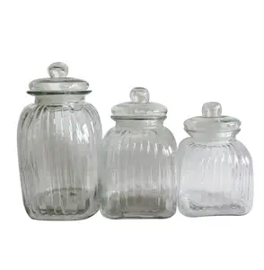 Cylinder/Square Shape Vintage Glass Storage Jars With Airtight Glass Lid Vintage Glass Herb Storage Jar