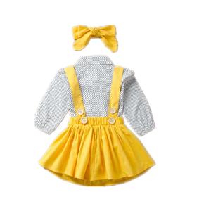Ensemble trois pièces à pois pour filles, manches longues et courtes, avec bretelles – Vêtements pour enfants tendance, vente en gros, tenues personnalisées pour filles - Product Image 5