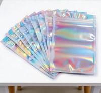 Sacs refermables en Mylar rose holographique irisé, face transparente, pochette en aluminium refermable, emballage anti-odeur, taille et épaisseur personnalisées