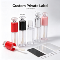 Emballage personnalisé, flacon transparent rond moderne et créatif, étiquette privée, tube à gloss à lèvres avec un grand pinceau