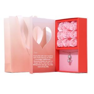 Nouvelle boîte à bijoux romantique en forme de cœur avec neuf roses, boîte cadeau de fleurs éternelles, savon rose, fleur préservée, boîte à collier et bague, Saint-Valentin - Product Image 5