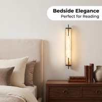 Applique murale LED de luxe en albâtre naturel, longue bande, cadre en métal bronze moderne, intensité variable, pour chambre, fond TV, couloir, 80 cm