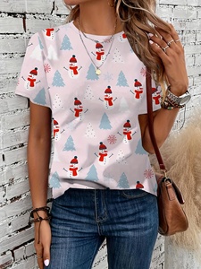 Christmas Truck and Tree Printed Short Sleeve Crewneck T-Shirt Knit Pattern Women's Casual Soft <strong>Festive</strong> Fashion Daily <strong>Top</strong> - Product Image 6