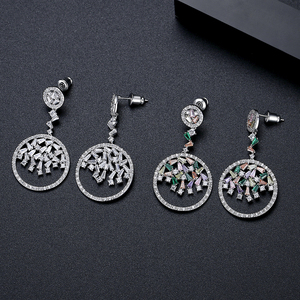 LUOTEEMI Wholesale Rhodium Plated Luxury Artificial Multi CZ <strong>Diamond</strong> <strong>Dangle</strong> <strong>Earrings</strong> Women Wedding Jewelry - Product Image 4