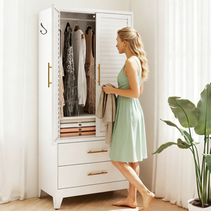 White 2-Door Metal <b>Wardrobe</b> Closet with Drawers, 71" Cold Rolled Steel Cabinet for Bedroom, <b>Small</b> Apartment, Dorm, Easy Assembly - Product Image 4