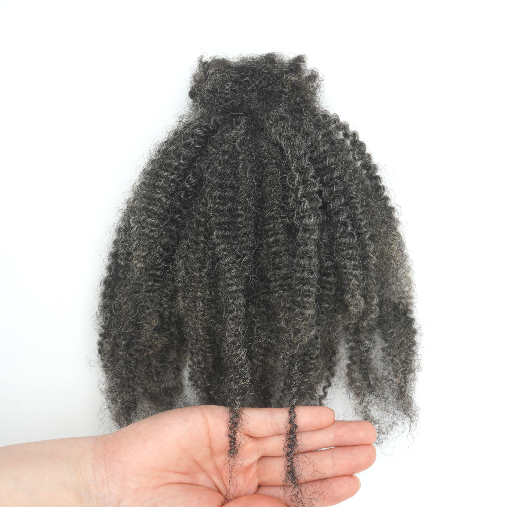 KAMA 4CW Afro Kinky Bulk Human Hair Salt and Pepper Color Raw Human Bulk Crochet Hair Extensions for Dreadlocs Twist Detail Section 4