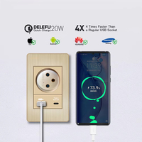 BAOBEN Prise murale en acier inoxydable doré, norme israélienne, avec USB Type C à charge rapide, interrupteur d'éclairage, TV satellite, Tel, CAT5, CAT6