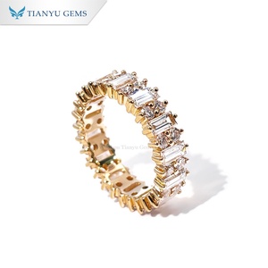 Tianyu Gems Women's 18K Gold Plated Eternity Band <b>Ring</b> Baguette Cut Diamond Channel Setting Luxury Geometric Wedding <b>Ring</b> - Product Image 2