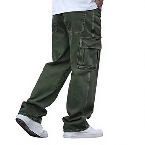 Jeans cargo vert slim fit pour homme, pantalon en denim délavé décontracté, style vintage classique, streetwear, coupe droite, poches latérales, 100% coton - Product Image 5