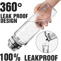 Bouteille d'eau en plastique réutilisable transparente avec mesures pour la course à pied, la salle de sport, la randonnée et autres activités de plein air