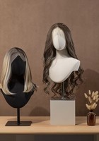 Tête de mannequin en toile Lavinia avec support métallique, unisexe, pour présentation de chapeaux, idéale pour salon, magasin ou vitrine.